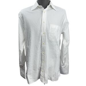 Burberry London White Cotton Dress Textured French Cuff Shirt Size 17" L…